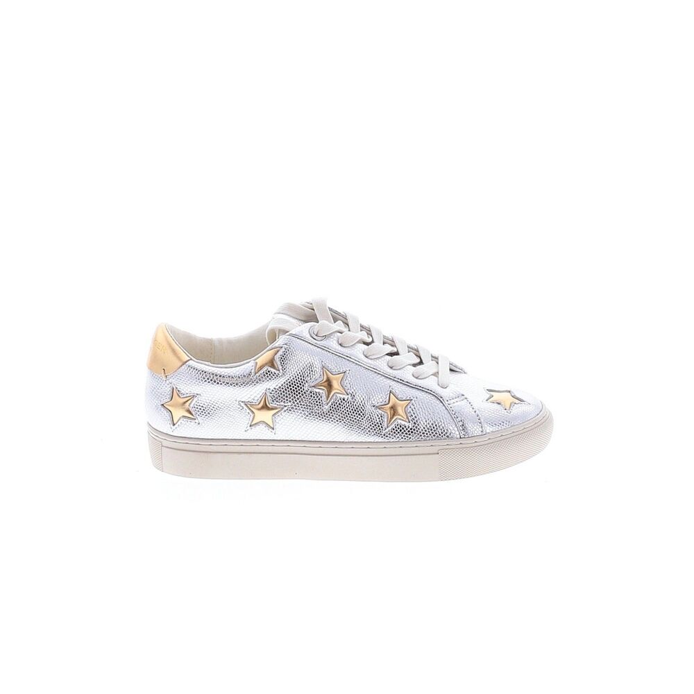 Kurt Geiger London Lane Star Silver Metallic Embossed Leather Sneakers NWOB 35.5